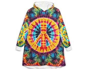 Tie Dye Peace Sign Hooded Blanket, Festival Vibes, Cozy Blanket, Comfy Throw, Hippie Tapestry Hooded Blanket