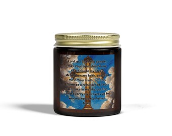 Christian Prayer Scented Candle Holder, Religious Candle for Meditation and Worship, Heavenly Cross Design, Christian Gift, Coconut Apricot