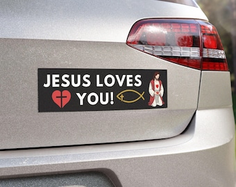 Jesus Loves You Car Magnet, Inspirational Vehicle Decal, Christian Gift for Believers, Faith-Based Car Decor, Religious Auto Accessories