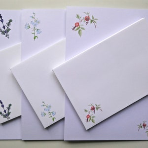 A5 Writing Paper and Co-ordinating Envelope Packs Rose Hips, Harebells and Lavender Designs image 1