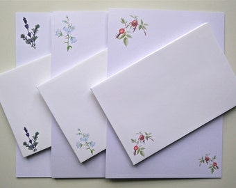 A5 Writing Paper and Co-ordinating Envelope Packs - Rose Hips, Harebells and Lavender Designs