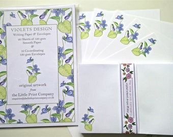 Writing Paper and Co-ordinating Envelopes Set, Violets Design