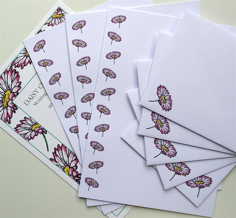 Writing Paper and Matching Envelopes Set Daisy Design Etsy UK