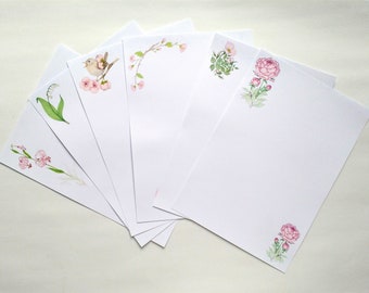 Floral Writing Paper Packs of 20 Sheets of Single Designs or Mixed Floral Designs Pack of 30 Sheets ( 6 Designs, 5 Each Design)