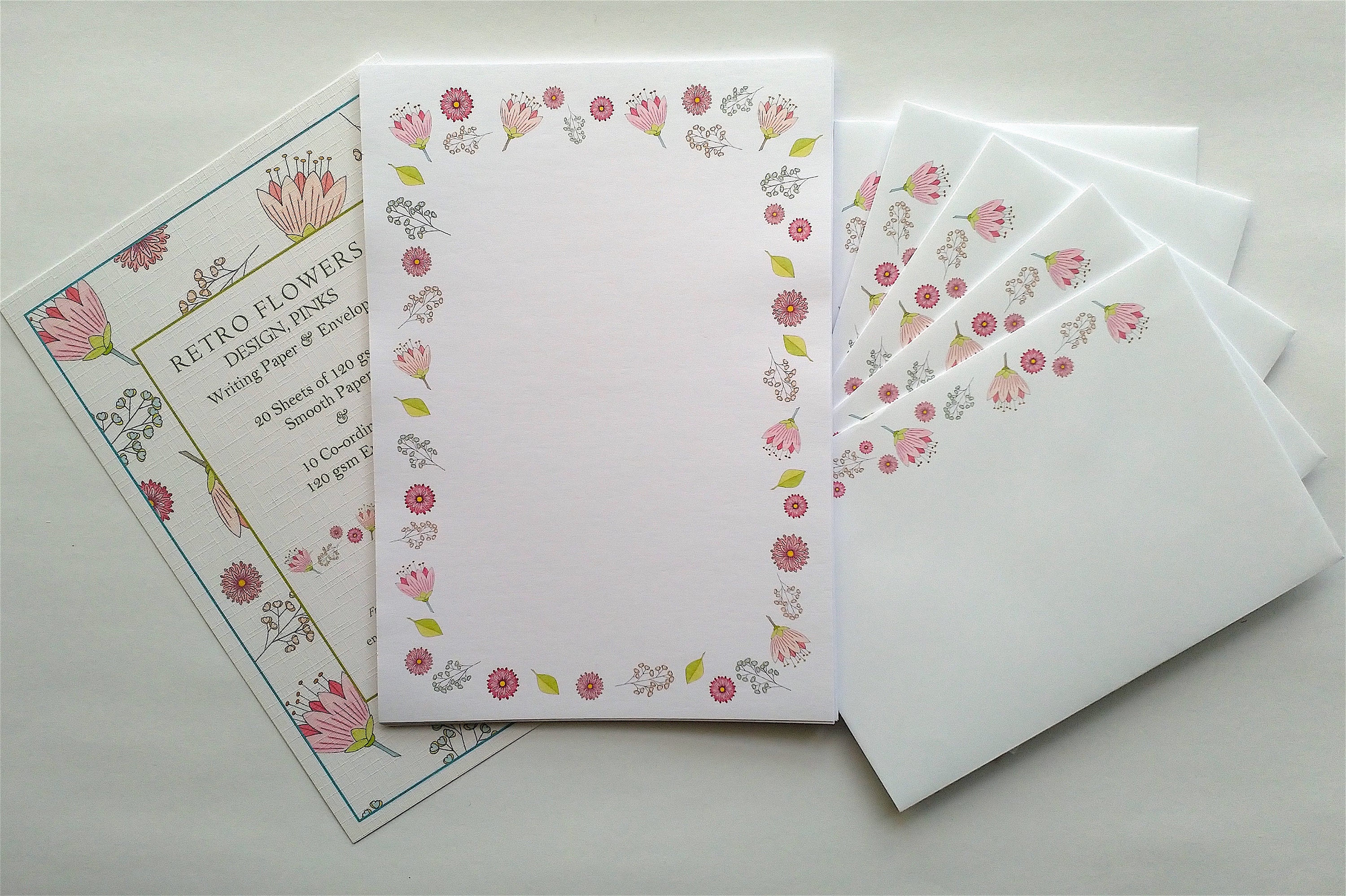 Writing paper and envelopes set retro flowers design pinks etsy uk