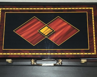 Vintage Luxury Poker Chip 2 Deck Card Set In Glossy Mahogany Case