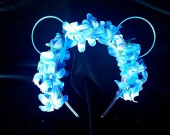Blue Floral headband with mouse ears