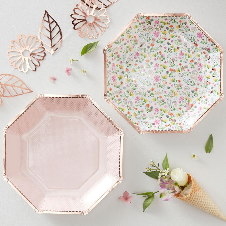 Paper Plates Rose Gold Decorations Fl Party Image 0