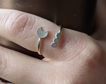Adjustable Sterling Silver Moon Ring, Crescent Moon Ring, Lunar Jewelry, Minimal Moon Ring