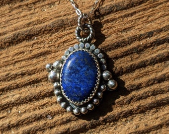 Sterling Silver Lapis Lazuli Pendant, Silver Lapis Pendant, Boho Jewelry, Handmade Necklace, Gemstone Necklace,