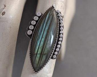 Abstract Marquise Labradorite Ring, Handmade Rings, Statement Ring, Labradorite Ring Silver, Large Gemstone Rings