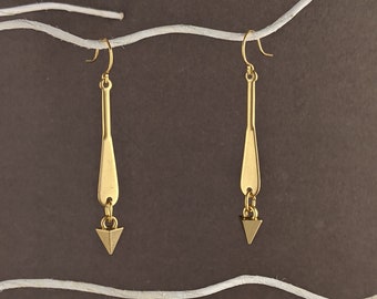 Gold dangle earrings, Gold drop earrings, Unique Spiked earrings, Gold Tone, Gifts Under 20 for her,