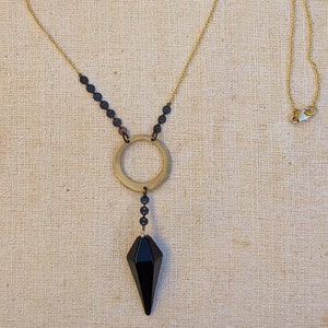 Obsidian Pendulum Necklace, Long Layering Necklace, Mixed Metals Jewelry, Unique Necklace, Gifts for Her, Long Boho Necklaces
