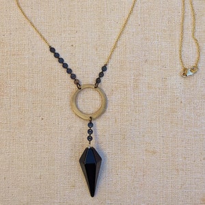 Obsidiaan slinger ketting, lange gelaagdheid ketting, gemengde metalen sieraden, unieke ketting, geschenken voor haar, lange Boho kettingen afbeelding 1