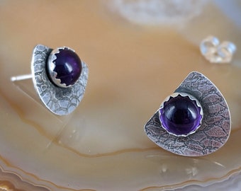 Amethyst Earrings, Aquarius Jewelry, Handmade Jewelry, Sterling Silver Dangles, Birthstone,  stud earrings, 925 sterling silver earrings