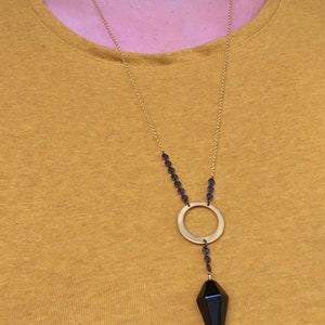 Obsidiaan slinger ketting, lange gelaagdheid ketting, gemengde metalen sieraden, unieke ketting, geschenken voor haar, lange Boho kettingen afbeelding 8