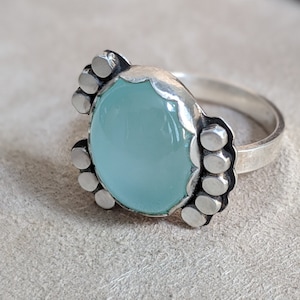 Aqua Chalcedony Ring, Seafoam Chalcedony Ring, Oval ring, 925 Sterling Silver Ring, Gemstone Ring, Boho Handmade