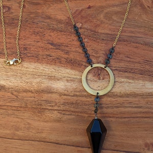 Obsidiaan slinger ketting, lange gelaagdheid ketting, gemengde metalen sieraden, unieke ketting, geschenken voor haar, lange Boho kettingen afbeelding 4