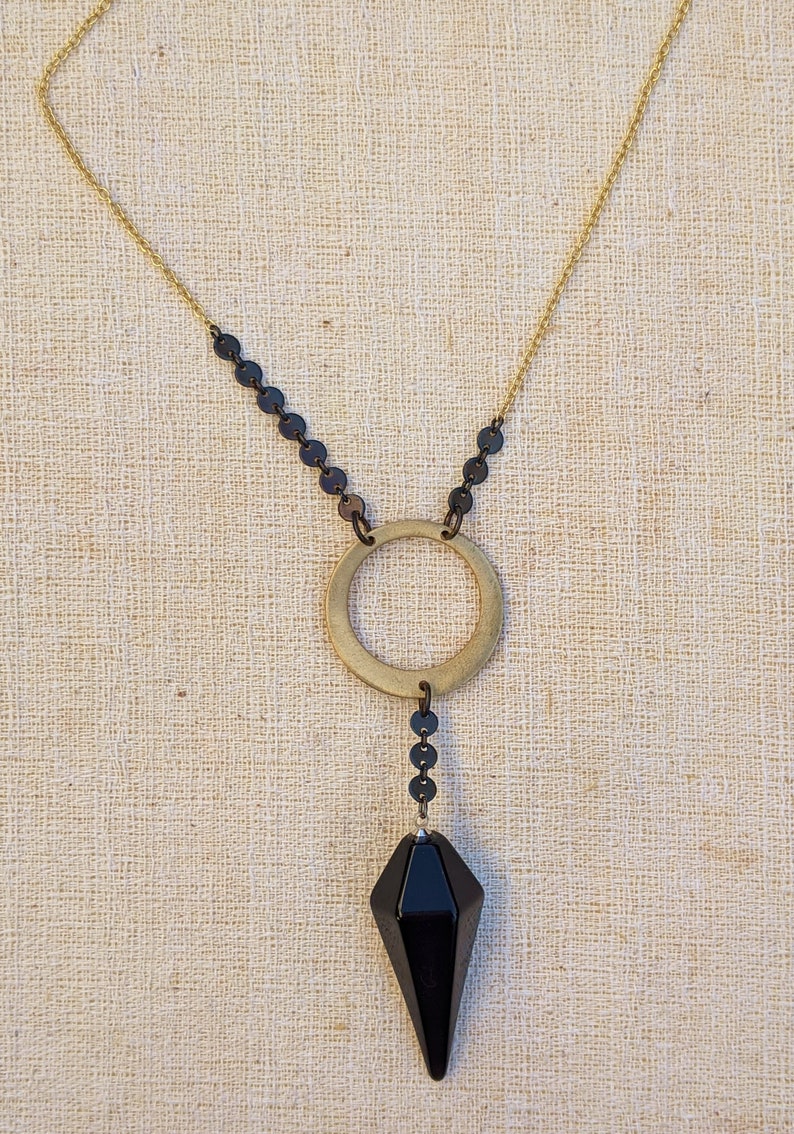 Obsidiaan slinger ketting, lange gelaagdheid ketting, gemengde metalen sieraden, unieke ketting, geschenken voor haar, lange Boho kettingen afbeelding 6