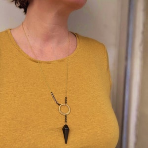 Obsidiaan slinger ketting, lange gelaagdheid ketting, gemengde metalen sieraden, unieke ketting, geschenken voor haar, lange Boho kettingen afbeelding 5