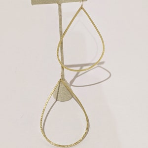 Textured Gold Brass Earrings, Teardrop Hoops, Statement Earrings, Big Dangle Earrings, Bold Earrings, image 8