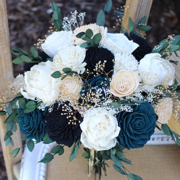 Gem Emerald and Gold Wedding Bouquet, Winter Wedding