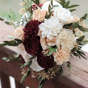 Marsala/Burgundy & Peach Sola Bouquet, Wedding Bouquet, Bridal Bouquet, Sola Flower Bouquet image 1