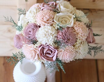 Mauve Blush pink Sola Wood Bouquet,  Pink Sola Wood Bouquet, Pink Bouquet, Burgundy, Blush Pink, and Ivory Bouquet, wedding bouquet