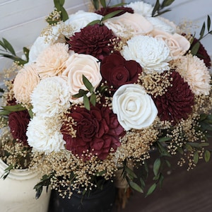 Marsala/Burgundy & Peach Sola Bouquet, Wedding Bouquet, Bridal Bouquet, Sola Flower Bouquet image 3