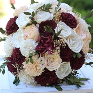 Marsala/Burgundy & Peach Sola Bouquet, Wedding Bouquet, Bridal Bouquet, Sola Flower Bouquet image 2