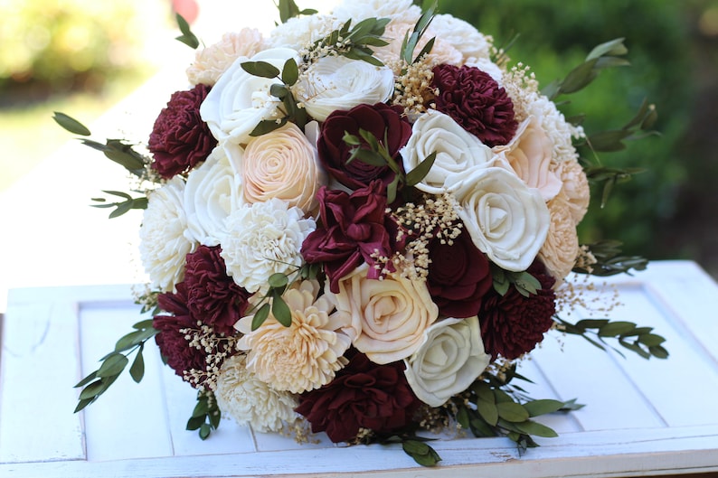 Marsala/Burgundy & Peach Sola Bouquet, Wedding Bouquet, Bridal Bouquet, Sola Flower Bouquet image 2