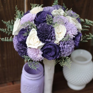 Purple, Lavender and Ivory Wedding Bouquet - sola flowers - Customize colors - Alternative bridal bouquet - bridesmaids bouquet