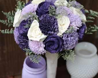 Purple, Lavender and Ivory Wedding Bouquet - sola flowers - Customize colors - Alternative bridal bouquet - bridesmaids bouquet