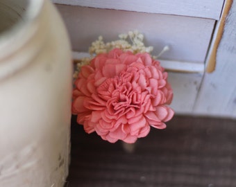 Coral Boutonniere, Rustic Wedding, Country wedding, woodland wedding, buttonhole, carnation boutonniere