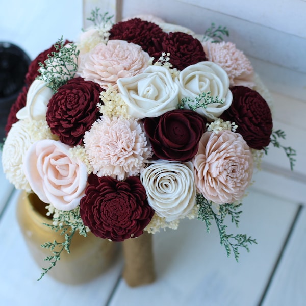 Burgundy & Blush Pink Sola Wood Bouquet,  Burgundy Sola Wood Bouquet, Burgundy and Cream Bouquet, Burgundy, Blush Pink, and Ivory Bouquet