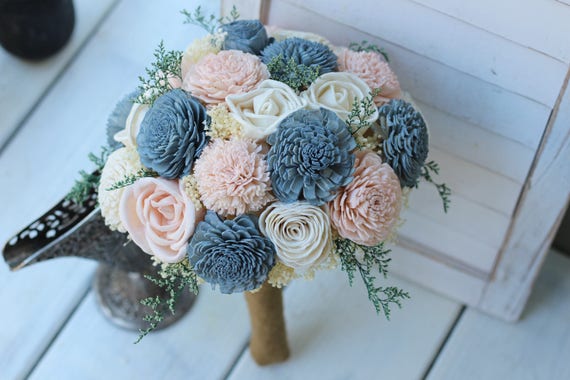 Bleu Ardoise Blush Rose Sola Fleur Mariage Bouquet De La Mariée