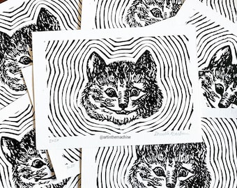 CHESHIRE CAT Linocut Print