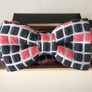 Luxury Black, Bright Orange, and White Square Geometric Bow Tie for Baby, Boys, and Adults image 1