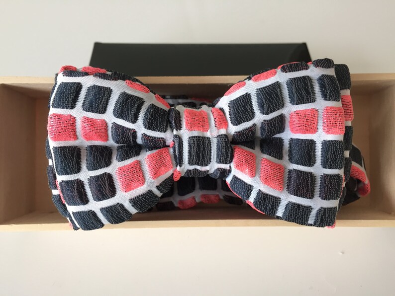 Luxury Black, Bright Orange, and White Square Geometric Bow Tie for Baby, Boys, and Adults image 1