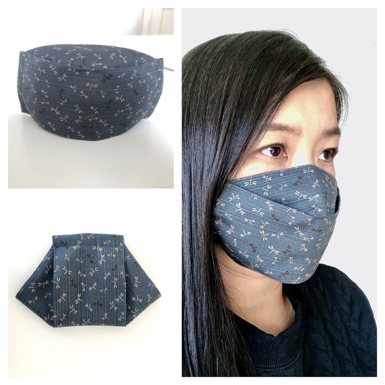 3D Origami Face Mask Reusable Cotton Face Mask with insert for filter Fabric Face Mask Japanese Blush Asanoha Pattern image 5