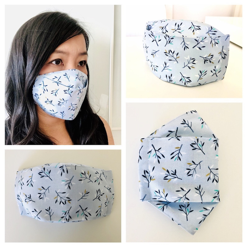 3D Origami Face Mask Reusable Cotton Face Mask with insert for filter Fabric Face Mask Gray Dandelion Seeds image 2