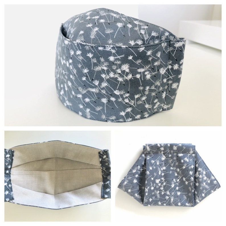 3D Origami Face Mask Reusable Cotton Face Mask with insert for filter Fabric Face Mask Gray Dandelion Seeds image 1