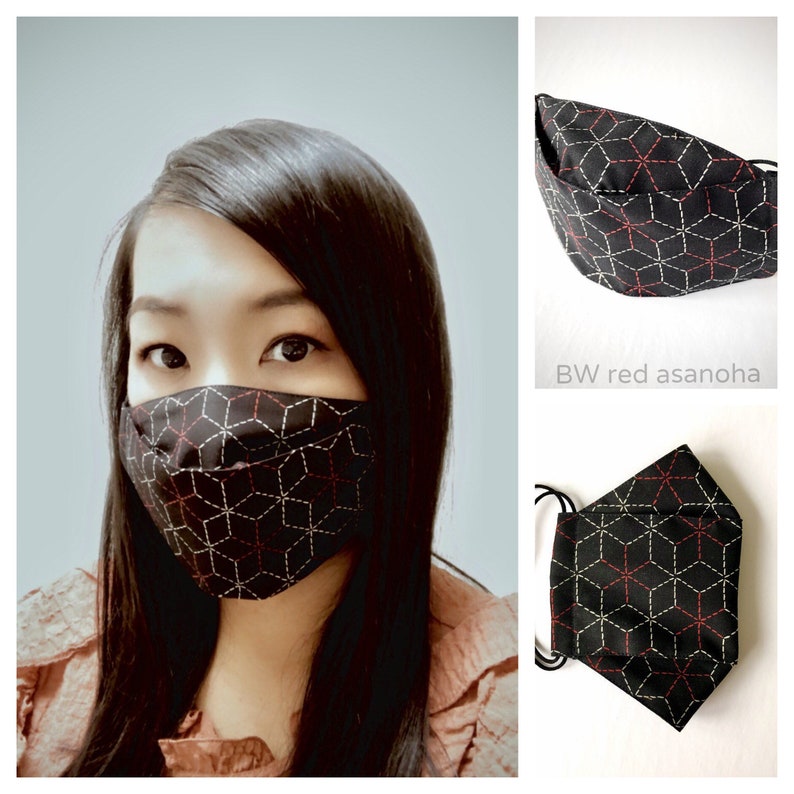 3D Origami Face Mask Reusable Cotton Face Mask with insert for filter Fabric Face Mask Japanese Blush Asanoha Pattern image 10