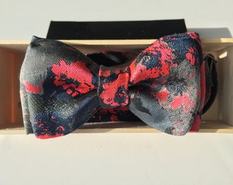 Luxury Grey, Bright Orange, and Navy Abstract Floral Silk Bow Tie for Baby, Boys, and Adults