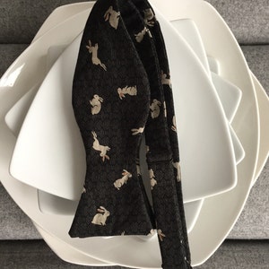 Mens Japanese Rabbit Bow tie with Optional Matching Pocket Square and Lapel Pin image 2