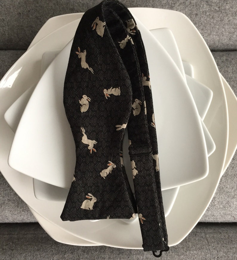 Mens Japanese Rabbit Bow tie with Optional Matching Pocket Square and Lapel Pin image 2