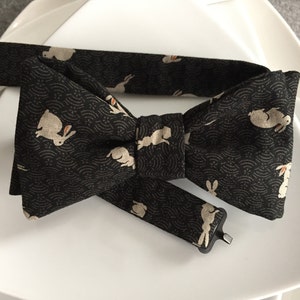 Mens Japanese Rabbit Bow tie with Optional Matching Pocket Square and Lapel Pin image 1