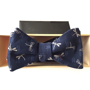 Mens Japanese Dragonfly Bow tie with Optional Matching Pocket Square and Lapel Pin image 1