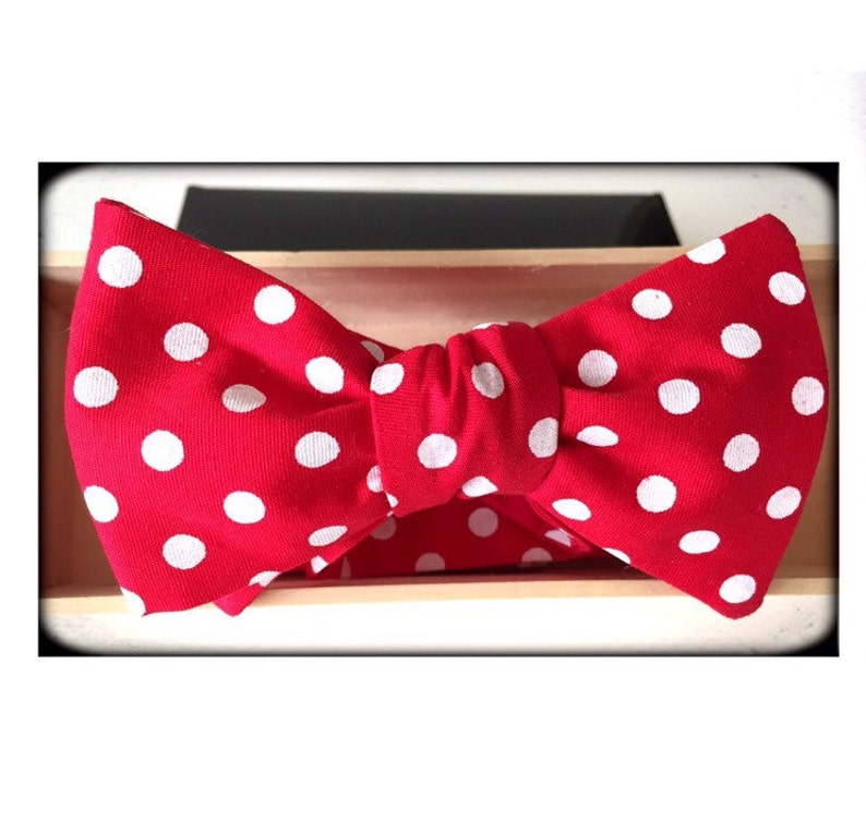 Mens Red Polka Dot Self Tie Bow tie image 1