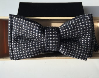 Luxury Dark Grey Wool Polka Dot Bow Tie for Baby, Boys, and Adults